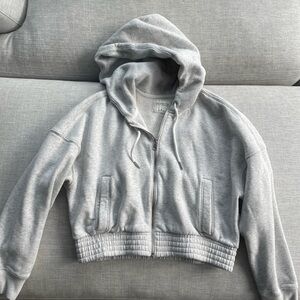 Light gray cropped zip up hoodie